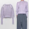 Za Winter Metallic Thread Knit Sweater Women Long Sleeve High Collar Vintage Purple Sweaters Woman Streetwear Slim Pullover 210602