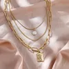 Colares pendentes Aliutom Camadas de colar geométrico vintage em camadas para mulheres Cadeia de gargantilha 2021 Trend Jewelry Gift