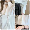 Spring Women Chiffon Shirt Toppar Kontor Lady Långärmad Vit Shirts Blusar Casual Blouse Camisas Mujer 10500 210512