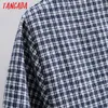 Tangada Autumn winter women plaid print shirt dress long sleeve office ladies short dress SY135 210609