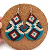Dangle ljuskrona geometriska zigzag mönster UV print PU läder teardrop aztec örhängen för kvinnor mode etniska smycken bijoux gåvor hel