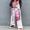 Y2K calças de anime mulheres 90s alt estética dos desenhos animados hippe calças feminina graffiti perna larga fresco roupas e-girl palazzo 210915