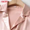 Kvinnors Solid Rosa Satin Shirt Pants Fashion Suit 2 Piece Set AI31 210416