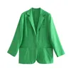 Costumes pour femmes Blazers LXCX décontracté femme vert surdimensionné coton lin Blazer 2021 printemps mode femme ample poche Outwear dames Streetw