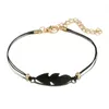 Cadeia de link 4pcs bohemian black corda pulseira conjunta para mulheres amor coração openwork lotus ball folhas charme bangle boho jóias presente cotail22