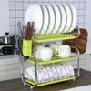 Égouttoir à vaisselle de rangement de cuisine à 3 niveaux support de séchage des couverts plateau égouttoir