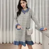 Fall vinter koreansk söt bekväm långärmad sjöjungfru kort kvinna klänning elegant plaid lös stickad tröja robe femme 210514