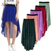 SETWIGG Summer Bohemian Style Dip Hem Long Chiffon Skirts Elastic Waist High Low Pleated Asymmetric 15 Color 210621