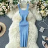 Neploe Örme Elbise Kadın Moda Kare Yaka Kolsuz Tank Bayanlar Vestidos Zarif Ince Streç Bel Bodycon Dresses1B461 210331