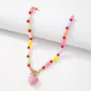 Doux bonbon couleur brin rond chaîne perlée collier court femmes coréen rose amour coeur pendentif collier saint valentin cadeau bijoux