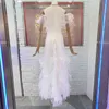 Witte backless patchwork ruche jurk voor vrouwen v-hals korte mouw hoge taille maxi jurken vrouwelijke zomer 210520