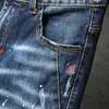 Männer Hip Hop Ripped Distressed Stretch Slim Fit Jeans Hosen Streetwear Mann Löcher Tinte gedruckt Casual Bettler Denim Hosen 211009