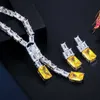 BeaQueen Nuovo Design Brillante Giallo CZ Quadrato Orecchini a pendaglio Collana Set di Gioielli per Le Donne Accessori da Sposa da Sposa JS221 H1022
