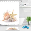 Sea Beach Rideau de douche Starfish Shell imprimé Écran de bain Polyester Rideaux de douche imperméables Décor avec crochets 1494 T2