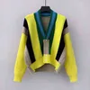 Deat Woman Sweater Sticked Cardigan Hit Color Long Sleeve V Collar Loose Wild Casual Style Autumn Fashion 15xm263 211109