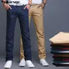 streetwear Design Casual Herrbyxor Bomull Slim Pant Raka Byxor Mode Business Solid Khaki Svarta Byxor 28-38 210608