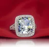 Massief Platinum PT950 Vintage 8ct Kussen Diamond Dames Bruiloft Engagement Ring Perfecte Sieraden Gift voor Meisje Blijvend Foreve