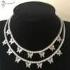 Мода замороженные семи бабочки Choker кулон мужские ожерелье серебро цвет с 4 мм теннисный цепь хип-хоп ювелирные изделия для женщин x0509