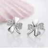 925 Sterling Silver Earring brincos pendientes Lucky Clover Stud Earrings For Women Gift oorbellen S-E55