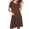 Nice-forever Summer Pure Color with Pocket Dresses Casual Straight Loose Shift Women Dress T027 210419