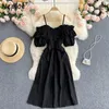 Neploe Summer Sexy Shoulder Strapless Camis Dress Women High Waist Hip A Line Short Sleeve Vestidos Solid Robe 210510