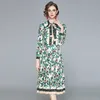 spring Dres Bow Collar Luxury Floral Print Vintage Elegant long Sleeve Casual 210531