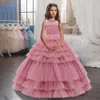 2021 Robes de fille en dentelle longue pour la fête des enfants de mariage robes robes pour gamins Bridesmaid Flower Girl Robe de soirée Costume 10 12 ans Q0716