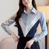 シフォンの女性のブラウストップス純袖スリムシャツパッチウェアビジネスシャツBlouses Blusas Mujer 8460 210512