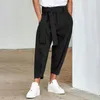Pantalons pour hommes Hommes 2023Fashion Hommes Casual Mid Taille Lâche Printemps Automne All-Match Mens Streetwear Solide Lace-up Ceinture Design Recadrée