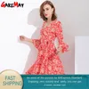 GARAMAY Frauen Sommer Kleid Eveving Party Chiffon Robe Femme Rot Büro Elegante Kleidung Midi es Für 210428