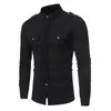 Camicie eleganti da uomo Camicia nera stile militare tascabile da uomo Casual Colore a contrasto Cravatta finta Sociale Maschile Slim Fit Manica lunga Chemis