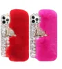 3D Vos Hoofd Fuzzy Diamond Telefoon Gevallen voor iphone Xr XsMax 11 12 13 14 15 Pro Max Warm Pluche pluizige Zachte TPU Cover