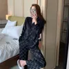 Calças de dois peças de mulher de alta qualidade de seda houndstooth pijama conjunto de moda estilo feminino casal sleepwear roupas para homens nightwear Pyjam