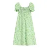 Summer Daisy Print Grass Green Fril Dress Streetwear Beach Square Collar Abiti con fiocco Small Fresh Party Club Holiday Frcoks 210515