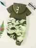赤ちゃん恐竜スローガングラフィック3Dパッチフード付きジャンプスーツ彼女