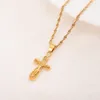 9 k fin gul thai baht g / f solid guld jesus kors hängande halsband örhängen sätter kvinnor hieroglyphs charm smycken