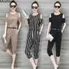 M-5xl Summer Two Piece Sets Women Plus Size Short Sleeve Tops And Cropped Pants Suits Casual Sexy Fashion Women's 210513