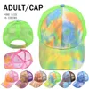 Party Supplies Tie-Dye Ponytail Hats 6 Colors Mesh Hollow Messy Bun Baseball Cap Trucker Hat Fast Send T2I52478