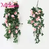 90cm 5 forks Fake Silk Roses Ivy Vine Artificial Flowers with Green Leaves For Home Wedding Decoration Hanging Garland Decor