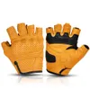 Summer Yellow Fingerless Leather Moto Glove Finger Retro Motorcycle Half Gloves Men Women For Riding