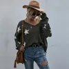 Off Shoulder Autumn Sweater For Women Fringe Distressed Knitted Female Tops Star Tassel Long Sleeve Pullover Sweaters 210517