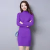 Automne et hiver femmes coréennes demi-col haut à manches longues tricoté robe mince bureau dame tricot coton genou longueur 210416