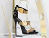 Neue Metall-Leder-Damen-Sandalen mit goldener Uhr, Peep-Toe-dünne Schuhe, neongrüne Gladiator-römische High-Heels-Damen-Pumps