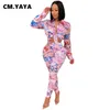 Cm. DYAYA Höstbrevlövtryck Kvinnors uppsättning Blusskytte Leggingbyxor Suit Active Wear TrackSuit Two Piece Set Fitness Outfit 210709