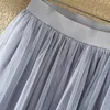 Tigena Long Maxi Tutu Tulle Jupes Femmes Printemps Été Vintage Mesh Big Hem Une ligne élastique taille haute jupe plissée femme 210629