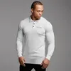 Polo Shirt Män Höst Ny Varumärke Fitness Mens Casual Långärmad Polo Skjortor Manlig Snim Fit Solid Färg Business Poloshirt 210421