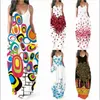 Casual Dresses Summer 2021 Fashion Bohemia Women Girl Deep Vneck Loose Midje Digital Print ärmlös Big Pendulum Condole Belt D8609057