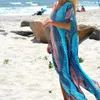 Longue dentelle en mousseline de soie Bikini couvrir imprimé maillots de bain femmes plage tunique rétro Sexy robe de bain été maillot de bain paréos M37 sarongs