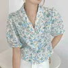 Florals élégant grande taille imprimé bureau dame Chic mince élégance hauts décontracté OL Femme tous les matchs chemises 210525