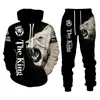 Heren Trainingspakken Man 2 Stuks Zweetkostuums Heren 3D Bloemenprint Leeuw Sweatshirts Joggingbroek Sets Sport Suit212d